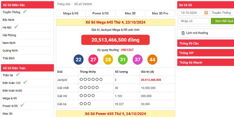 Kết quả XS Vietlott tại website